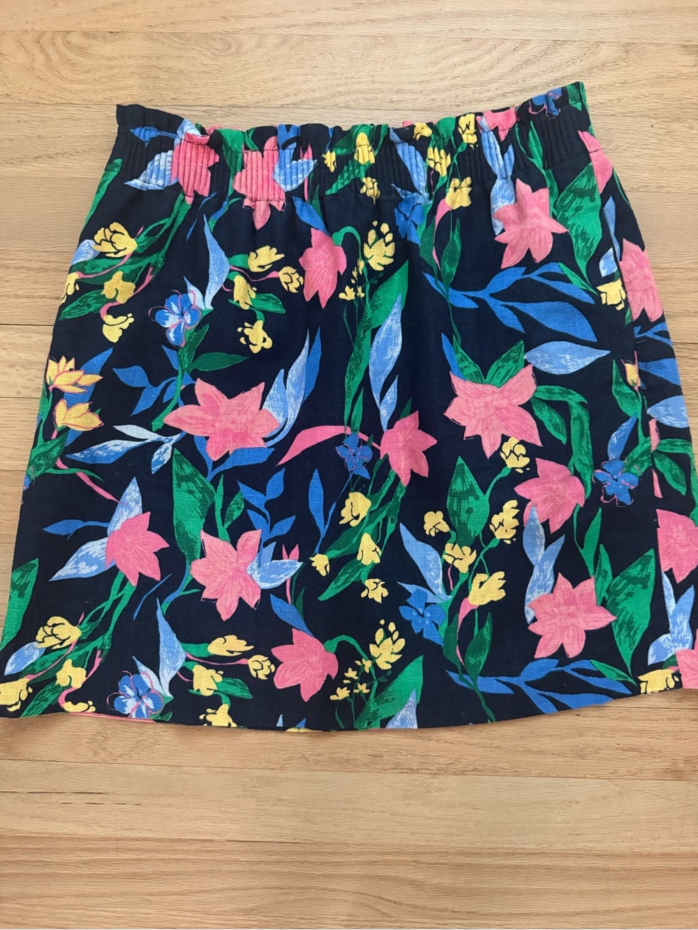 J Crew Linen Blend Blue & Pink Floral Skirt